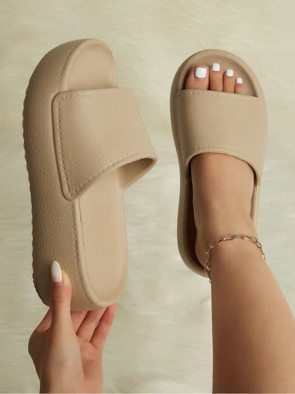 Beige Slides - Size 37–38 (US 6.5–7.5)
